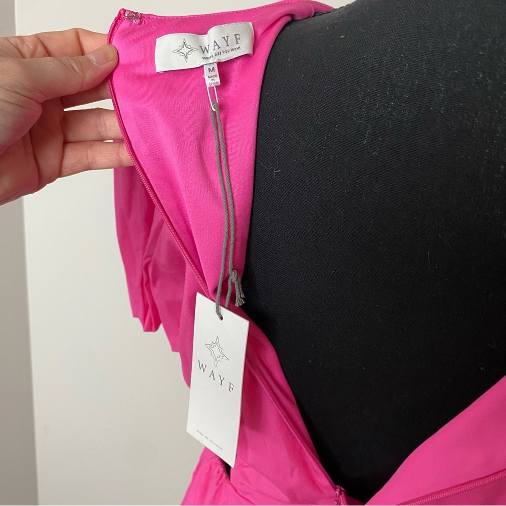 WAYF Hot Pink Puff Sleeve Cutout Mini Dress Size M NWT - Picture 5 of 7